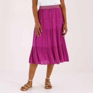 Jupe Courte Volant&eacute;e Imprim&eacute; Dor&eacute;, Cr&eacute;pon - Blancheporte - Couleur Jupe mi-longue - Taille 38/40