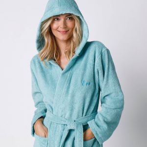 Peignoir mixte adulte col capuche &eacute;ponge bouclette - 42/44 - Vert - Colombine - Couleur Peignoir - Taille 42/44
