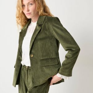 Veste Blazer En Velours - Blancheporte - Couleur Vert - Taille 48