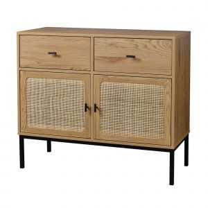 Buffet 2 Portes, 2 Tiroirs En Rotin, Pieds M&eacute;tal - Blancheporte - Couleur Commode et buffet - Taille Unit&eacute;