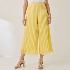 Pantacourt Taille &Eacute;lastiqu&eacute;e, Voile Pliss&eacute; - Blancheporte - Couleur Pantacourt et 7/8&egrave;me - Taille 44