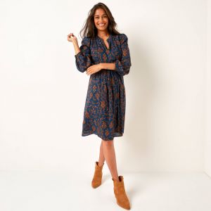 Robe Housse Col Mao, Cr&eacute;pon Imprim&eacute; - Blancheporte - Couleur Robe courte - Taille 48