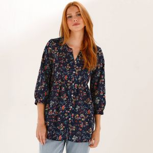 Tunique Boutonn&eacute;e &Agrave; Plis Imprim&eacute; Fleuri - Blancheporte - Couleur Tunique - Taille 40