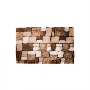 Tapis De Bain Mosaïque Toucher Peluche - Blancheporte - Couleur Marron - Taille Tapis de bain : 50x80cm