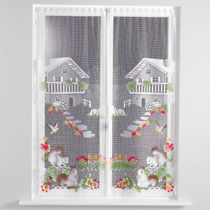 Vitrage Droit Motif &Eacute;cureuils - Paire - Blancheporte - Couleur Vitrage - Taille Paire rideaux : largeur 44 x hauteur 160cm