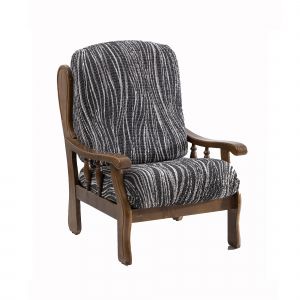 Housse Microfibre Bi-extensible Imprimé Vagues Spéciale Fauteuil Rustique - Blancheporte - Couleur Gris - Taille Housse fauteuil rustique