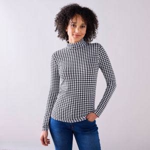 Sous-pull Col Montant Imprimé Pied-de-poule, Stretch - Blancheporte - Couleur Noir - Taille Taille Unique