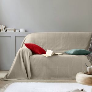 Plaid Ou Jeté Uni Coton Tissage Artisanal - Blancheporte - Couleur Beige - Taille Jeté 2 personnes : 220x250cm