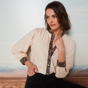 Chemisier Col Volanté, Détails Imprimé Léopard - Blancheporte - Couleur Chemisier - Taille 46