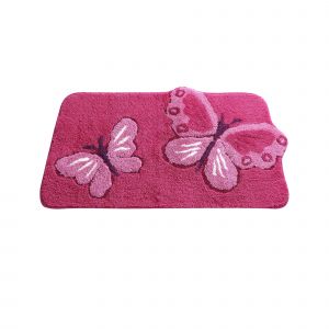 Tapis De Bain Fantaisie Papillons - Blancheporte - Couleur Rose - Taille Contour : 50x40cm