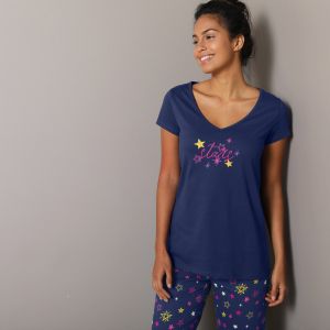 T-shirt De Pyjama Manches Courtes Imprimé Estrella - Blancheporte - Couleur Bleu - Taille 38/40