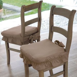 Housse Chaise Unie Volantée Coton Bachette - Blancheporte - Couleur Taupe - Taille Lot de 2 housses de chaise : 45x45cm