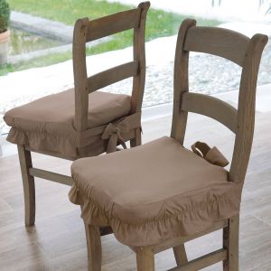 Housse Chaise Unie Volantée Coton Bachette - Blancheporte - Couleur Taupe - Taille Lot de 2 housses de chaise : 40x40cm