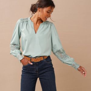 Blouse Dentelle Manches Longues Blousantes - Blancheporte - Couleur Blouse - Taille 42