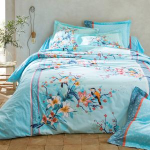 Linge de lit Birdy en coton imprimé oiseaux - Housse De Couette 1 Personneonne : 140x200cm - Turquoise - Colombine - Couleur Turquoise - Taille Housse de couette 1 personne : 140x200cm