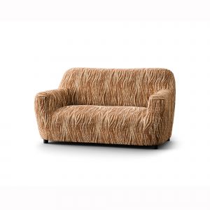 Housse Bi-extensible Microfibre Imprimé Vagues Pour Fauteuil Et Canapé - Blancheporte - Couleur Marron - Taille Housse canapé 2 places