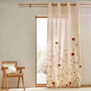 Rideau Coton Lin Base Fleurie - Blancheporte - Couleur Rideau - Taille Rideau : largeur 135 x hauteur 260cm