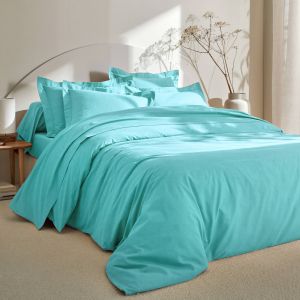 Linge de lit uni polyester-coton Colombine - Housse De Couette 2 Personnesonnes : 260x240cm - Turquoise - Colombine - Couleur Turquoise - Taille Housse de couette 2 personnes : 260x240cm