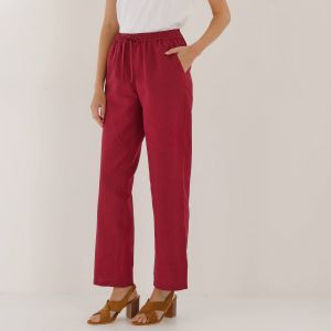 Pantalon Coupe Mom En Coton/lin, Taille &Eacute;lastiqu&eacute;e - Blancheporte - Couleur Pantalon large - Taille 44