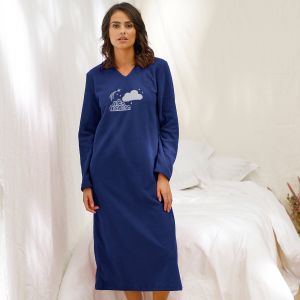 Chemise De Nuit Longue Nuages En Micro-polaire - Blancheporte - Couleur Chemise de nuit longue - Taille Taille Unique