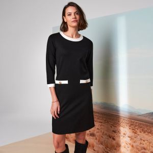 Robe Bicolore, Maille Milano - Blancheporte - Couleur Noir - Taille 50
