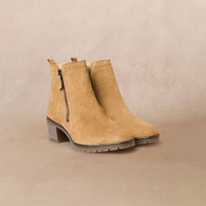 Boots zipp&eacute;es &agrave; talon en cro&ucirc;te de cuir, extra larges - 36 - Marron - P&eacute;diconfort - Couleur Boots - Taille 36