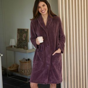 Robe De Chambre Maille Polaire Col Châle - Longueur 95 Cm - Blancheporte - Couleur Taupe - Taille 54