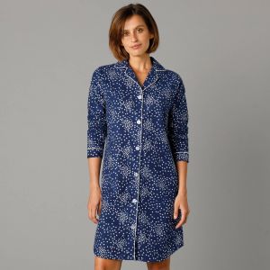 Chemise De Nuit En Pilou Forme Liquette Imprim&eacute; &Eacute;toiles - Blancheporte - Couleur Chemise de nuit courte - Taille 34/36