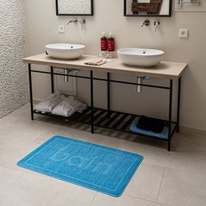 Tapis De Bain Motif ''bain'' - Blancheporte - Couleur Bleu - Taille Tapis de bain : 50x80cm