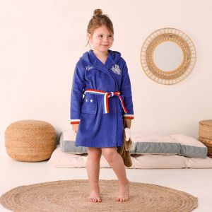 Peignoir de bain enfant personnalisable foot &agrave; capuche, &eacute;ponge coton - 340 g/m&sup2; - 10/12 Ans - Bleu - Colombine Des Petits - Couleur Peignoir - Taille 10/12 ans