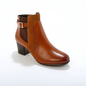 Boots En Cuir Bi-matière Élastiquées À Boucle Et À Talon - Blancheporte - Couleur Marron - Taille 39