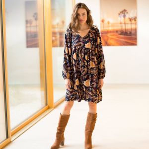 Robe Courte Col V, Imprim&eacute; Boh&egrave;me - Blancheporte - Couleur Robe courte - Taille 48