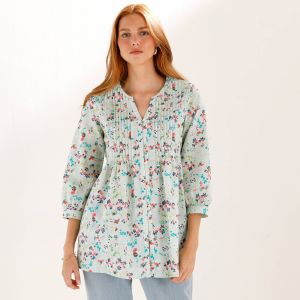 Tunique Boutonn&eacute;e &Agrave; Plis Imprim&eacute; Fleuri - Blancheporte - Couleur Tunique - Taille 46