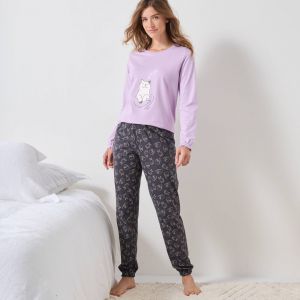 Pyjama Motif ''chat'' Manches Longues Volant&eacute;es - Blancheporte - Couleur Ensemble pyjama - Taille 38/40