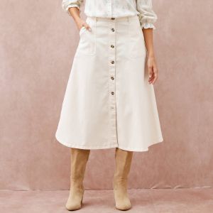 Jupe Longue &Eacute;vas&eacute;e Boutonn&eacute;e Devant, Twill Stretch - Blancheporte - Couleur Jupe longue - Taille 40