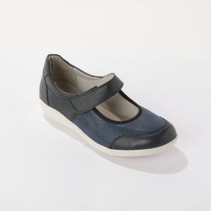 Babies Très Grande Largeur, En Cuir Avec Empiècements Extensibles - Blancheporte - Couleur Bleu - Taille 37