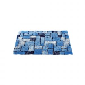 Tapis De Bain Mosaïque Toucher Peluche - Blancheporte - Couleur Bleu - Taille Tapis de bain : 50x80cm