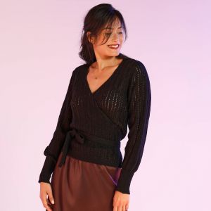 Gilet Cache-coeur Ajouré Manches Longues - Blancheporte - Couleur Noir - Taille 52
