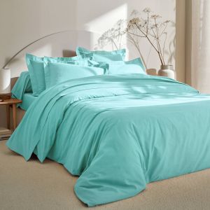 Linge de lit uni coton  - Housse De Couette 2 Personnesonnes : 260x240cm - Turquoise - Colombine - Couleur Turquoise - Taille Housse de couette 2 personnes : 260x240cm