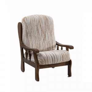 Housse Microfibre Bi-extensible Imprimé Vagues Spéciale Fauteuil Rustique - Blancheporte - Couleur Beige - Taille Housse fauteuil rustique