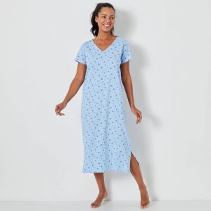 Chemise De Nuit Longue Imprim&eacute;e Fleurs - Blancheporte - Couleur Chemise de nuit longue - Taille 42/44