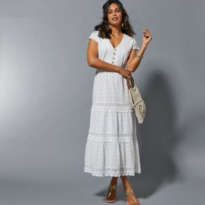 Robe Longue Dentelle Macramé - Blancheporte - Couleur Robe longue - Taille 52