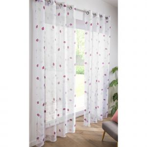 Voilage Clairi&egrave;re Imprim&eacute; Feuilles - Blancheporte - Couleur Voilage - Taille Panneau : largeur 140 x hauteur 260cm