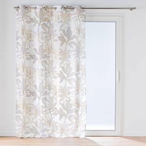 Voilage Imprimé Feuilles Contour Doré - Blancheporte - Couleur Écru - Taille Panneau : largeur 135 x hauteur 240cm
