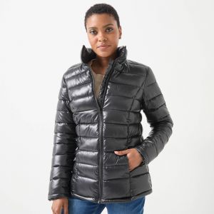 Doudoune zipp&eacute;e courte col montant unie, d&eacute;perlante - 48 - Noir - Colors&co - Couleur Doudoune - Taille 48