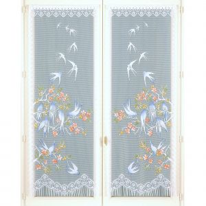 Vitrage Droit Hirondelles - La Paire - Blancheporte - Couleur Vitrage - Taille Rideau : largeur 60 x hauteur 160cm