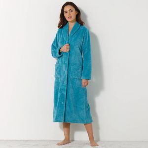 Robe De Chambre Maille Polaire Col Châle - Longueur 120 Cm - Blancheporte - Couleur Turquoise - Taille 34/36