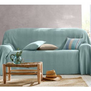 Plaid Ou Jeté Uni Coton Tissage Artisanal - Blancheporte - Couleur Bleu - Taille Jeté 2 personnes : 220x250cm