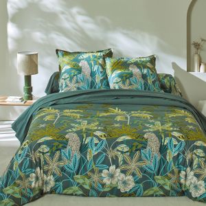 Linge de lit Gaia imprimé tropical - en coton - Housse De Couette 2 Personnesonnes : 200x200cm - Vert - Colombine - Couleur Vert - Taille Housse de couette 2 personnes : 200x200cm