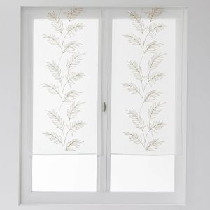 Vitrage Voile Brodé Grandes Feuilles - La Paire - Blancheporte - Couleur Beige - Taille Paire rideaux : largeur 45 x hauteur 120cm